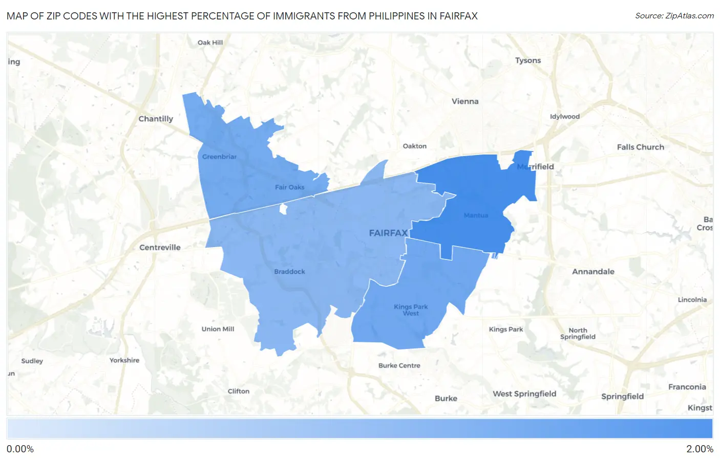 Zip Codes with the Highest Percentage of Immigrants from Philippines in Fairfax Map