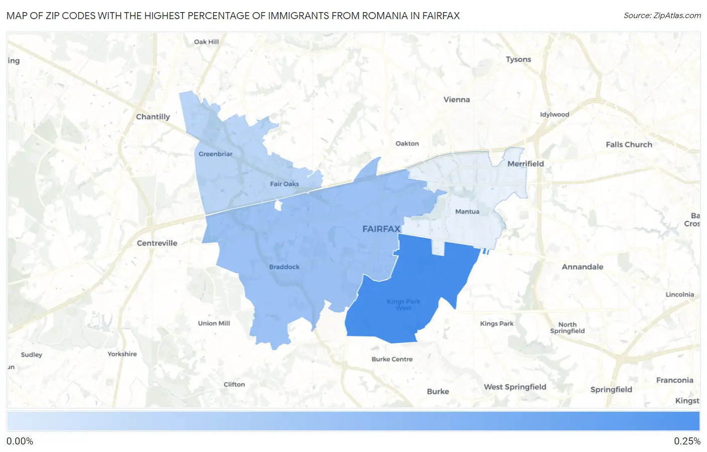Zip Codes with the Highest Percentage of Immigrants from Romania in Fairfax Map