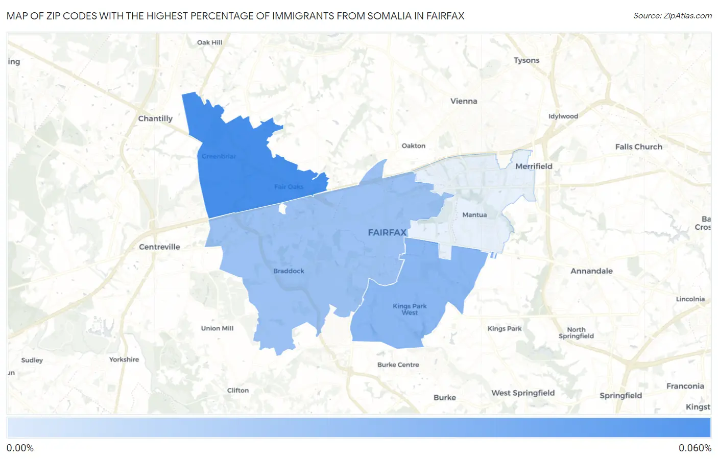 Zip Codes with the Highest Percentage of Immigrants from Somalia in Fairfax Map