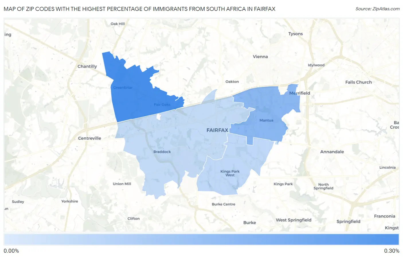 Zip Codes with the Highest Percentage of Immigrants from South Africa in Fairfax Map