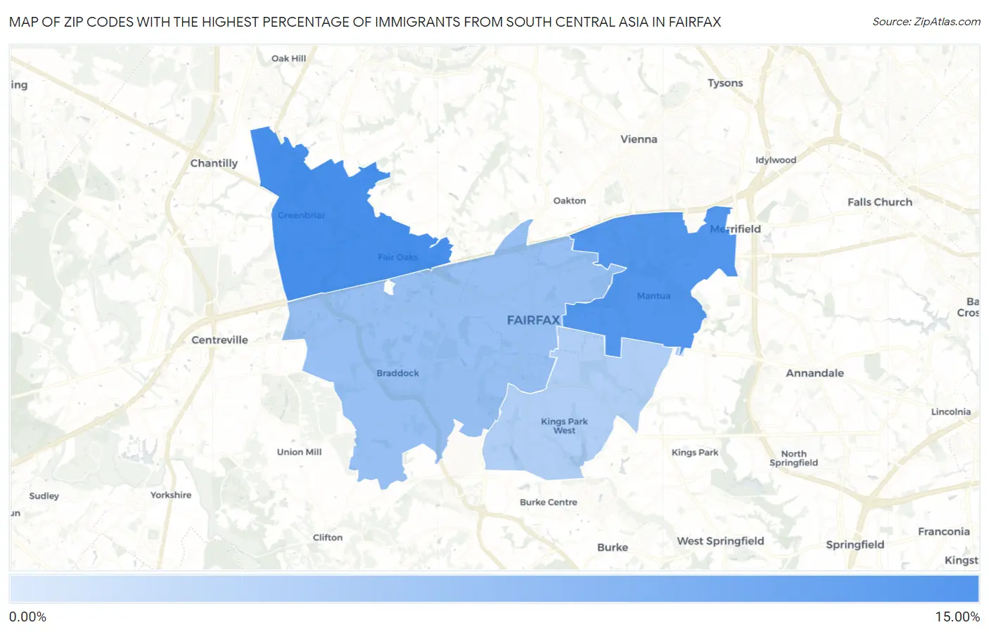 Zip Codes with the Highest Percentage of Immigrants from South Central Asia in Fairfax Map