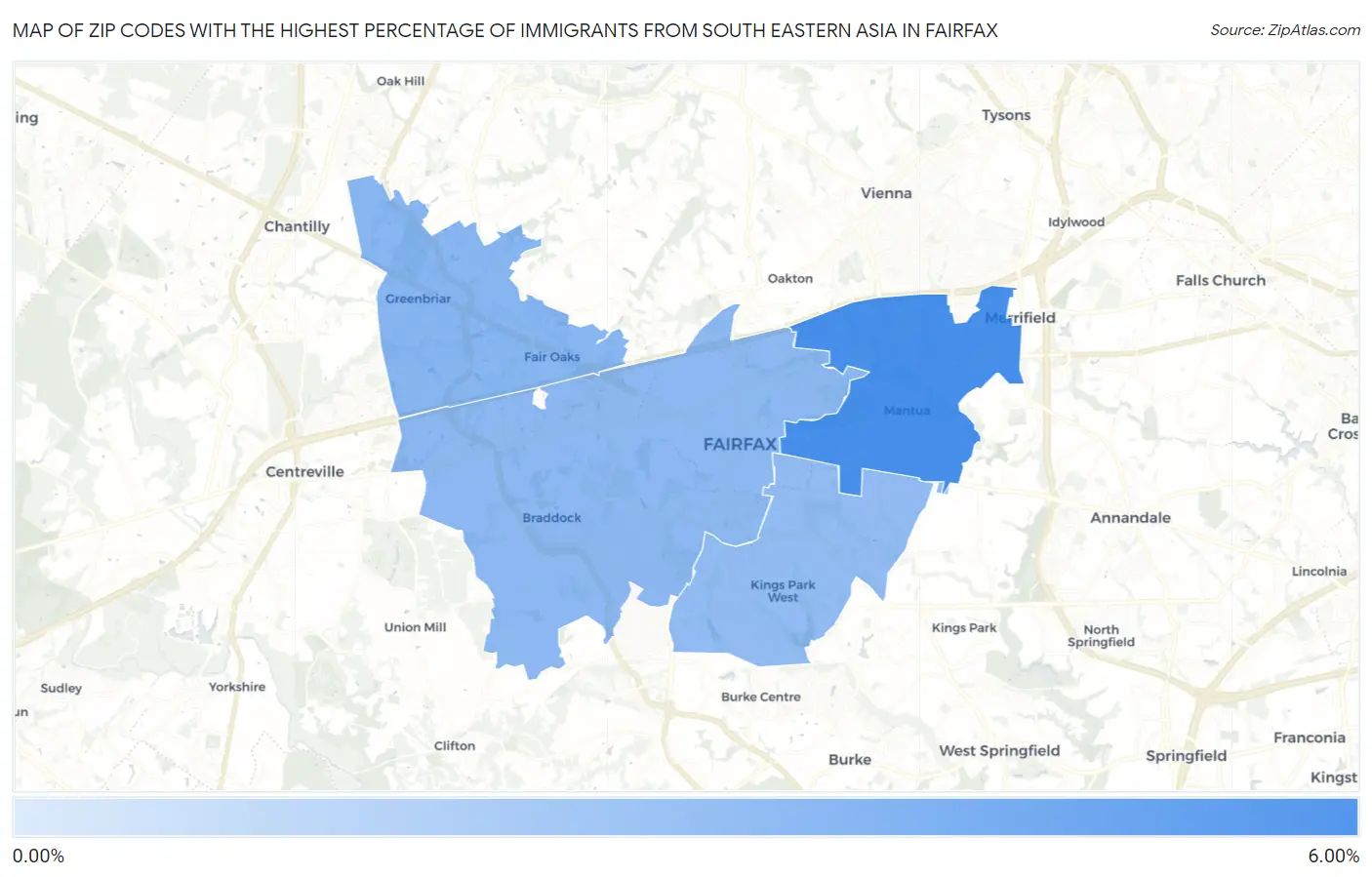 Zip Codes with the Highest Percentage of Immigrants from South Eastern Asia in Fairfax Map