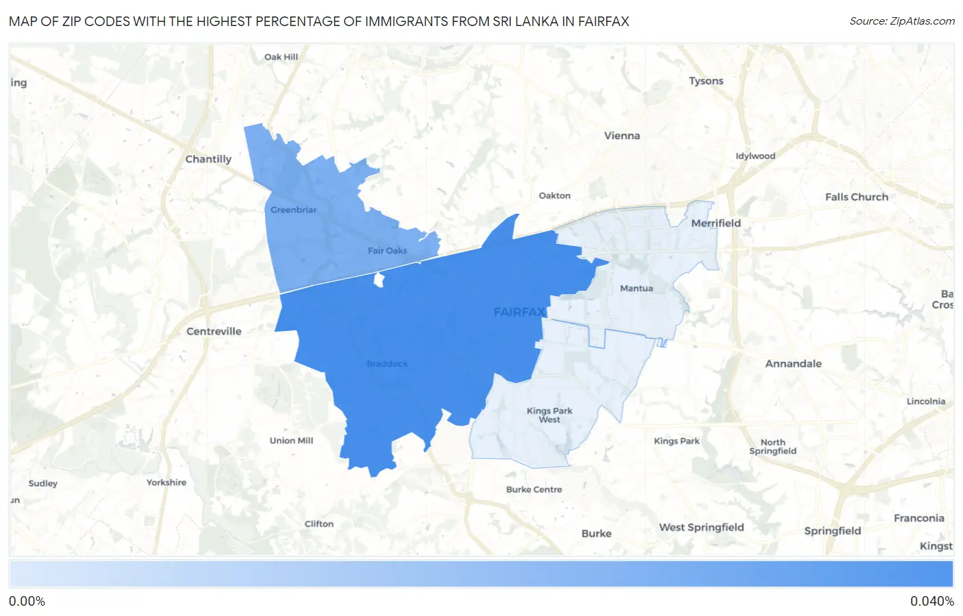 Zip Codes with the Highest Percentage of Immigrants from Sri Lanka in Fairfax Map