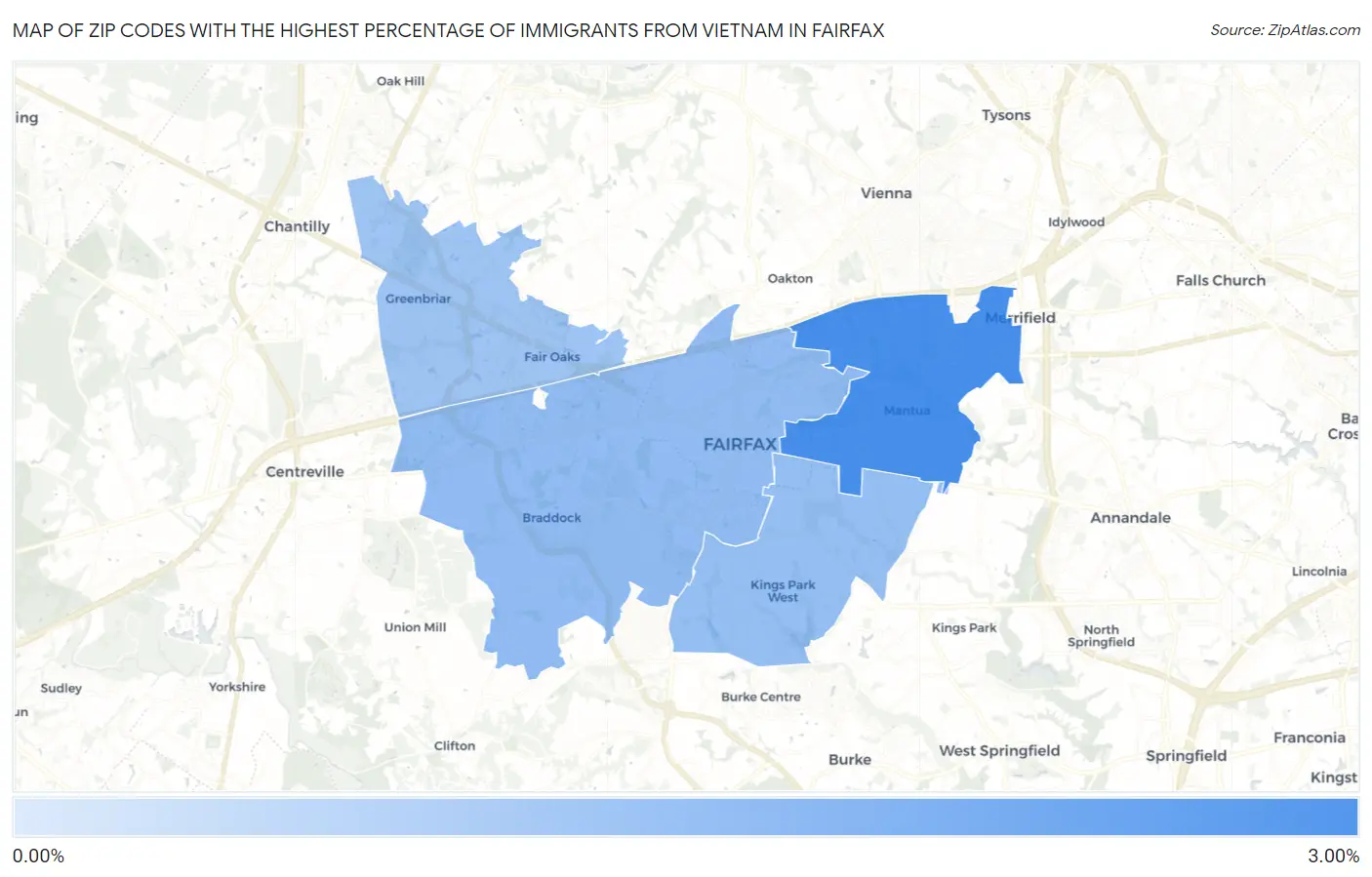 Zip Codes with the Highest Percentage of Immigrants from Vietnam in Fairfax Map