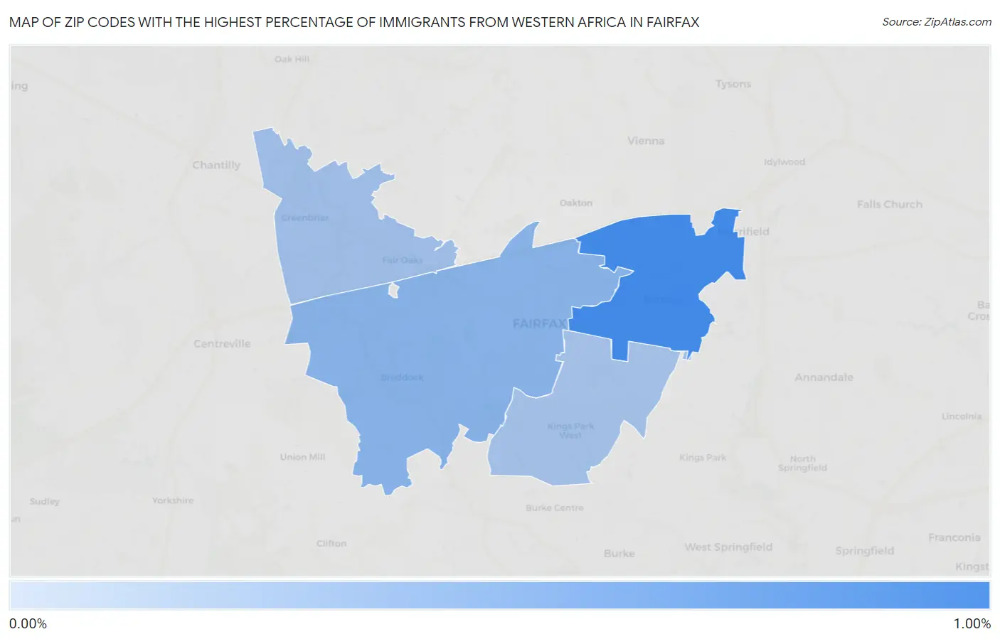 Zip Codes with the Highest Percentage of Immigrants from Western Africa in Fairfax Map