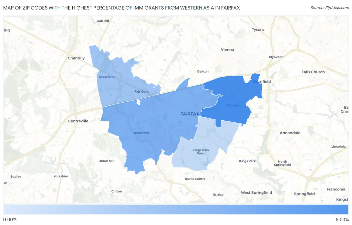 Zip Codes with the Highest Percentage of Immigrants from Western Asia in Fairfax Map