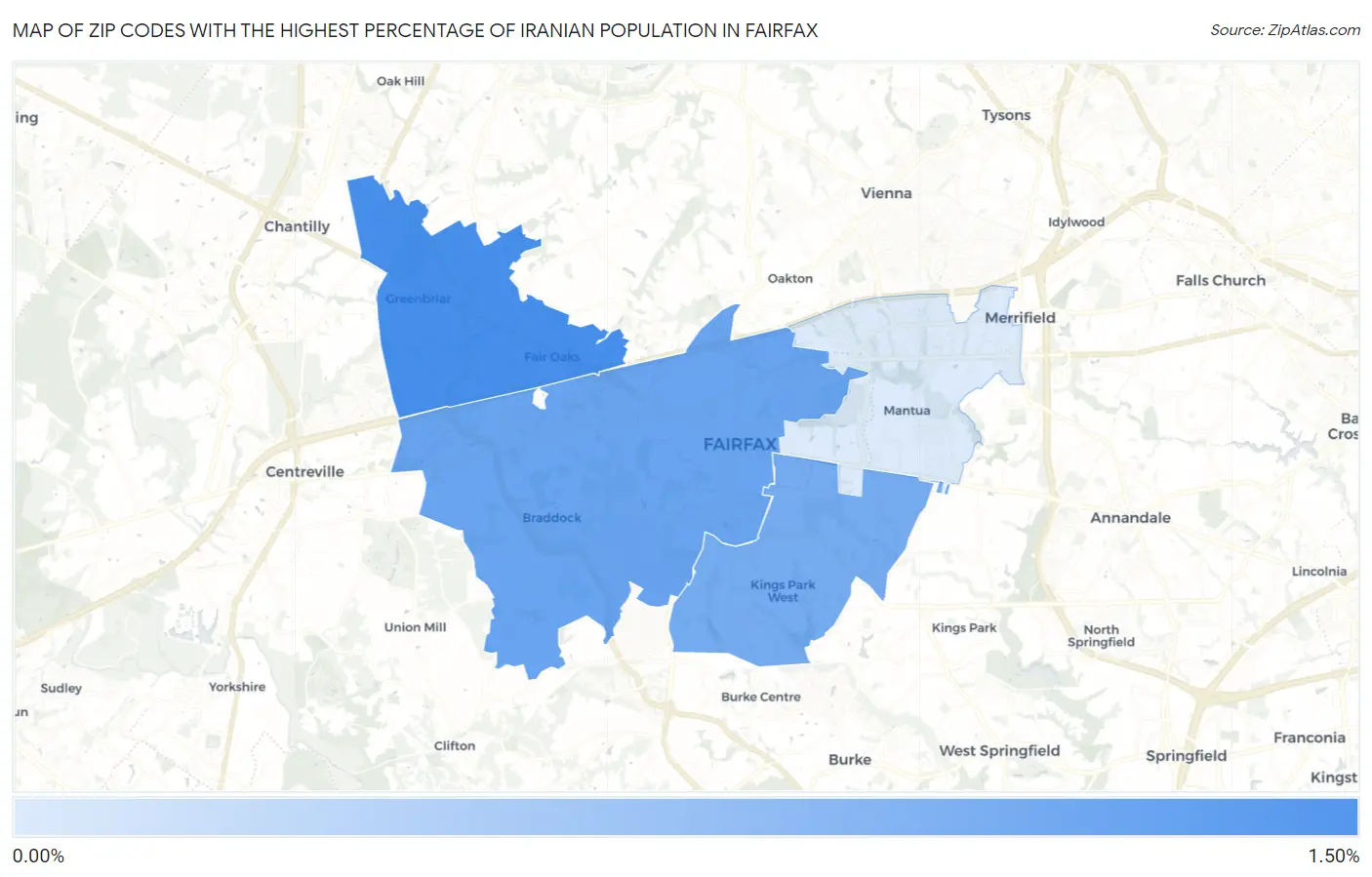 Zip Codes with the Highest Percentage of Iranian Population in Fairfax Map