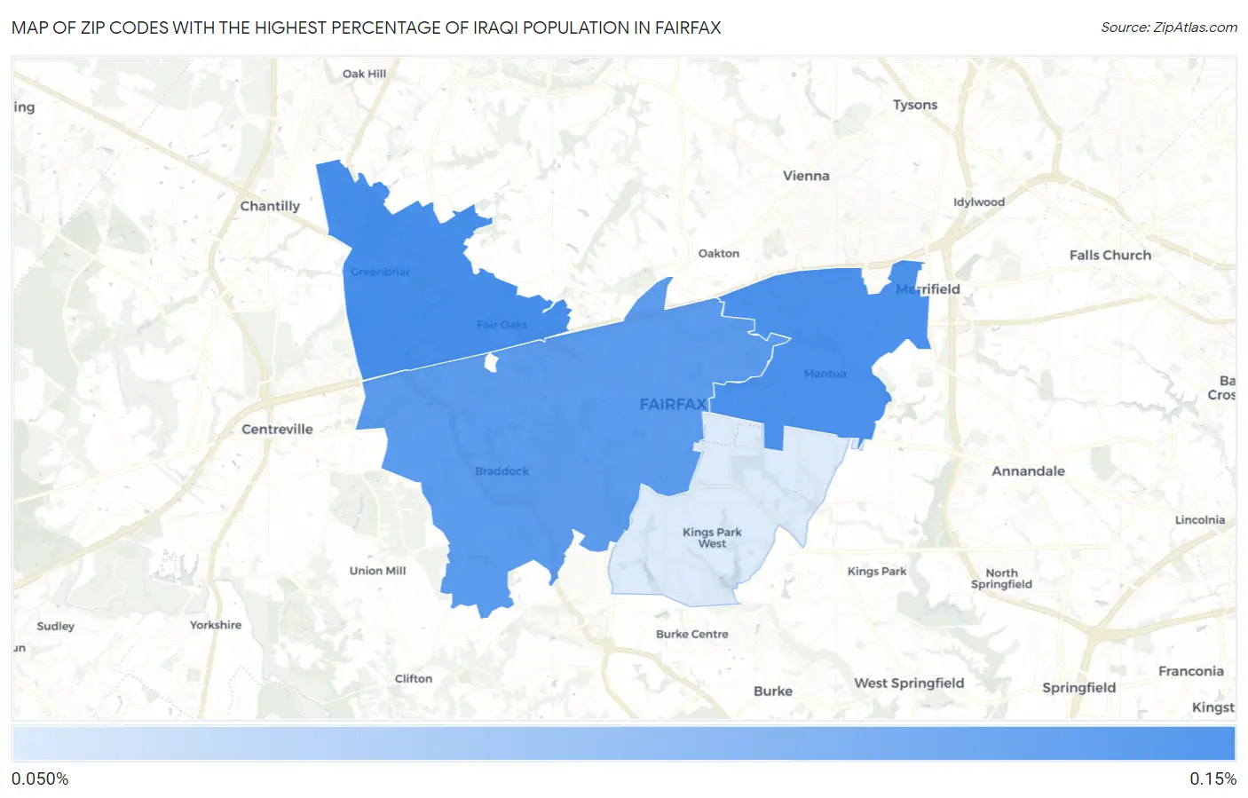 Zip Codes with the Highest Percentage of Iraqi Population in Fairfax Map