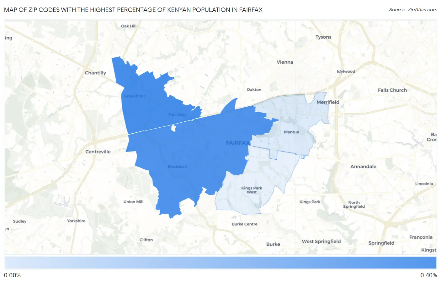 Zip Codes with the Highest Percentage of Kenyan Population in Fairfax Map