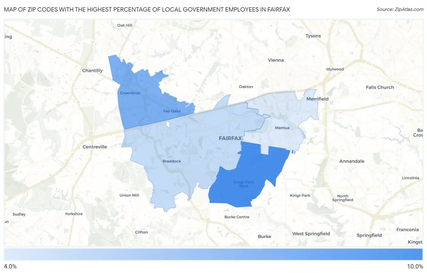 Zip Codes with the Highest Percentage of Local Government Employees in Fairfax Map