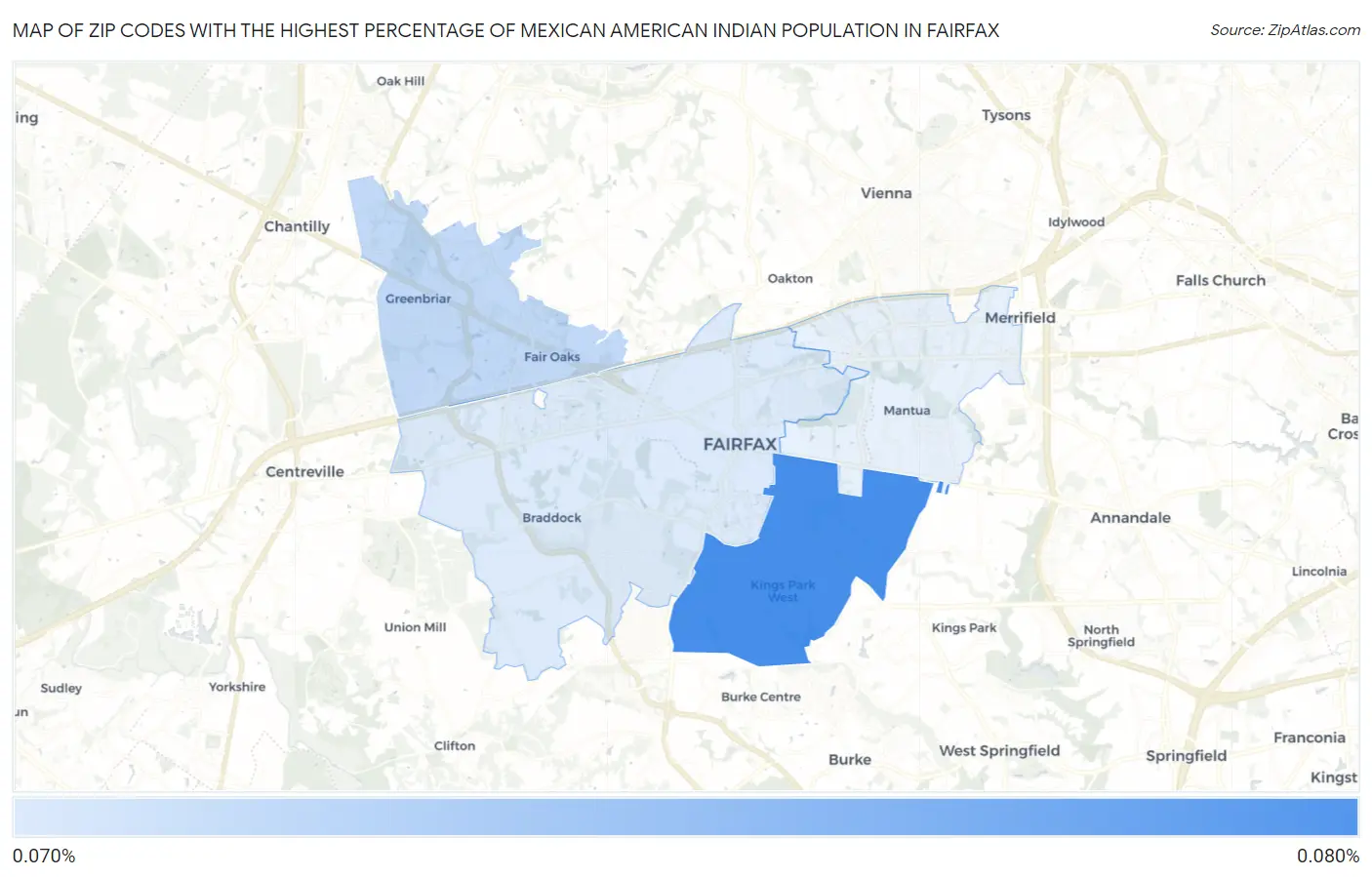 Zip Codes with the Highest Percentage of Mexican American Indian Population in Fairfax Map