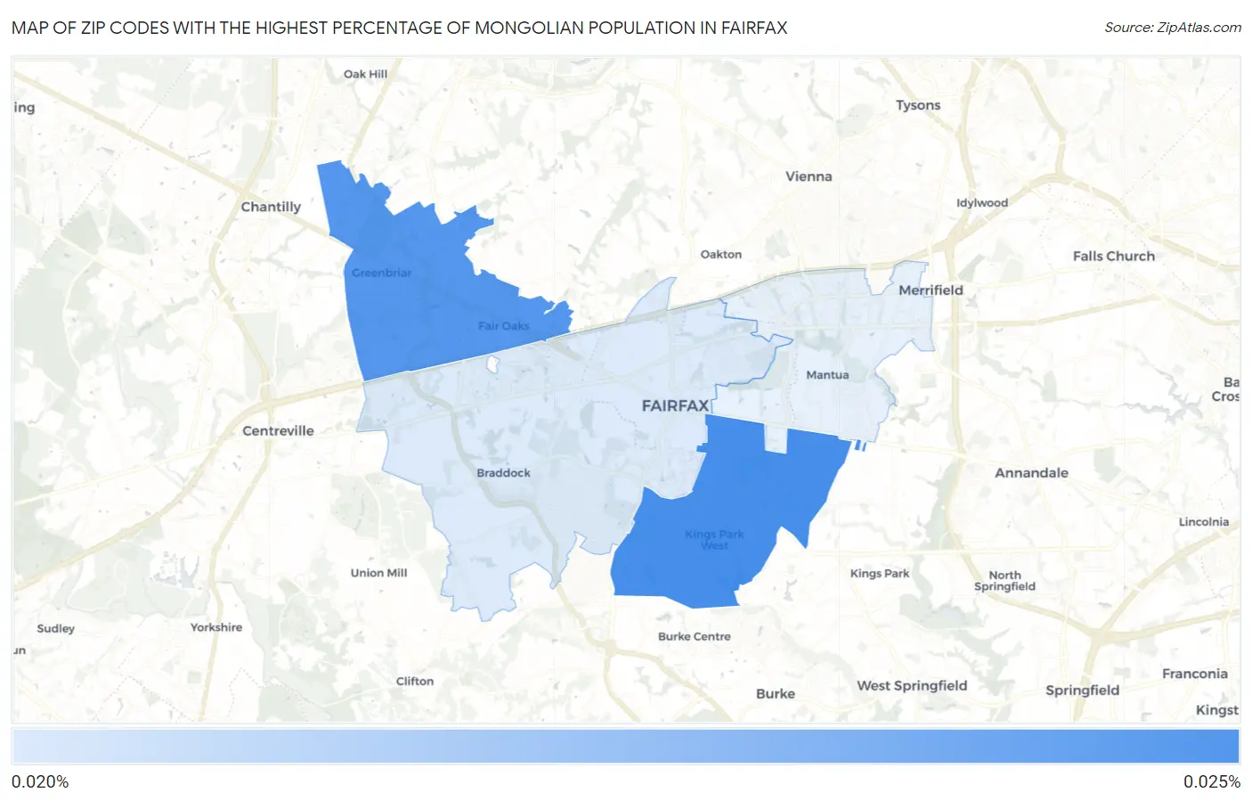 Zip Codes with the Highest Percentage of Mongolian Population in Fairfax Map