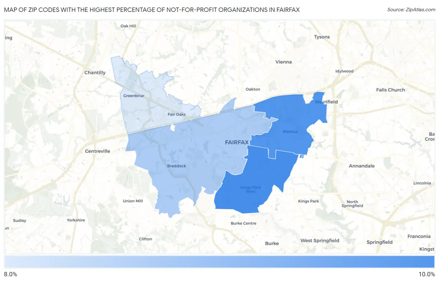 Zip Codes with the Highest Percentage of Not-for-profit Organizations in Fairfax Map