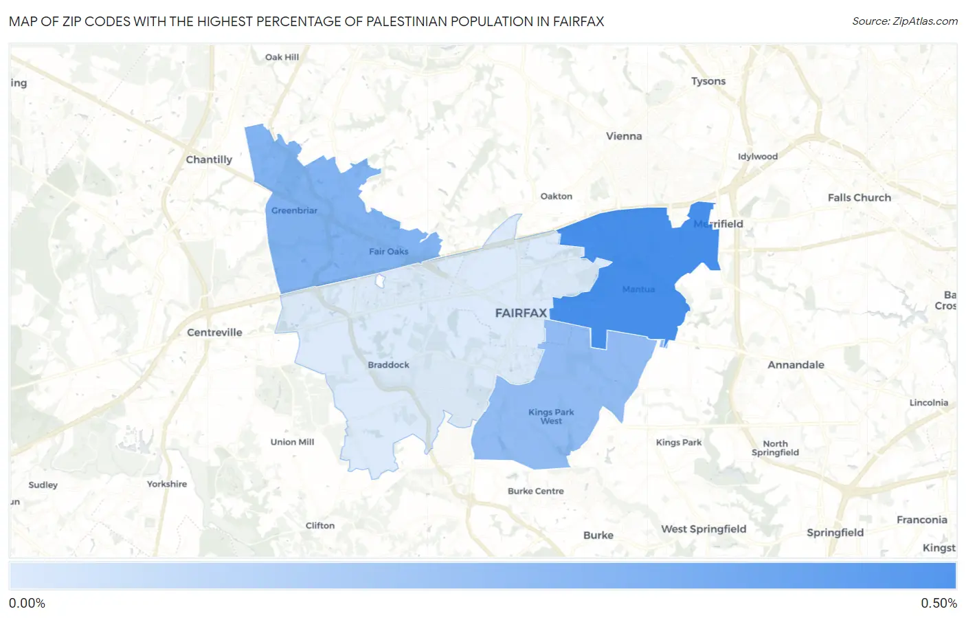 Zip Codes with the Highest Percentage of Palestinian Population in Fairfax Map