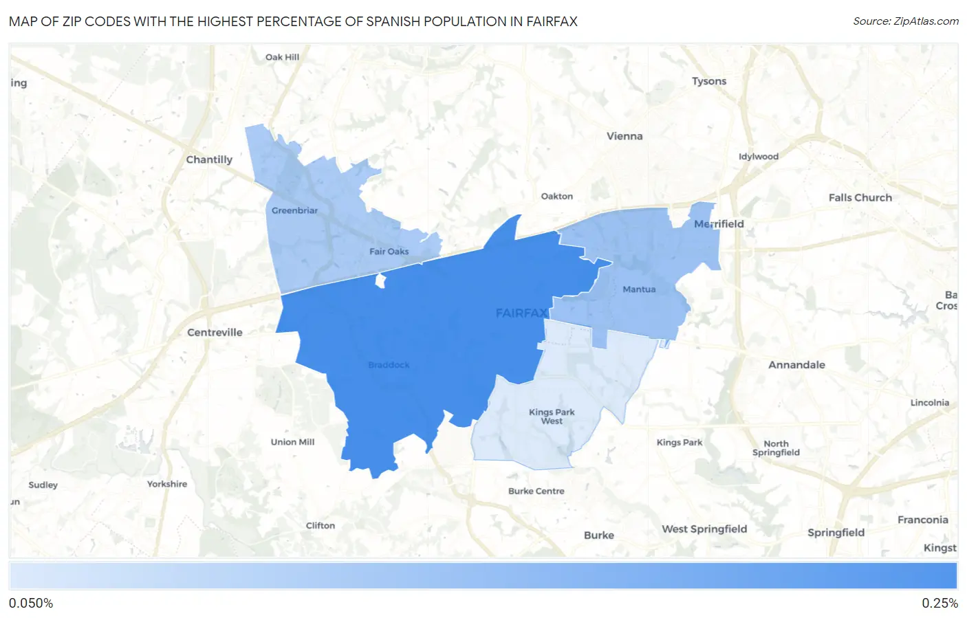 Zip Codes with the Highest Percentage of Spanish Population in Fairfax Map