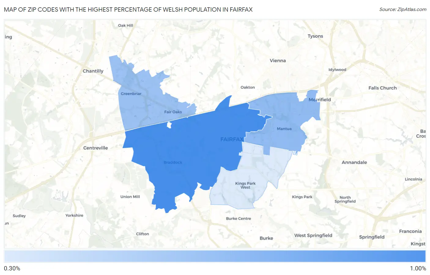 Zip Codes with the Highest Percentage of Welsh Population in Fairfax Map