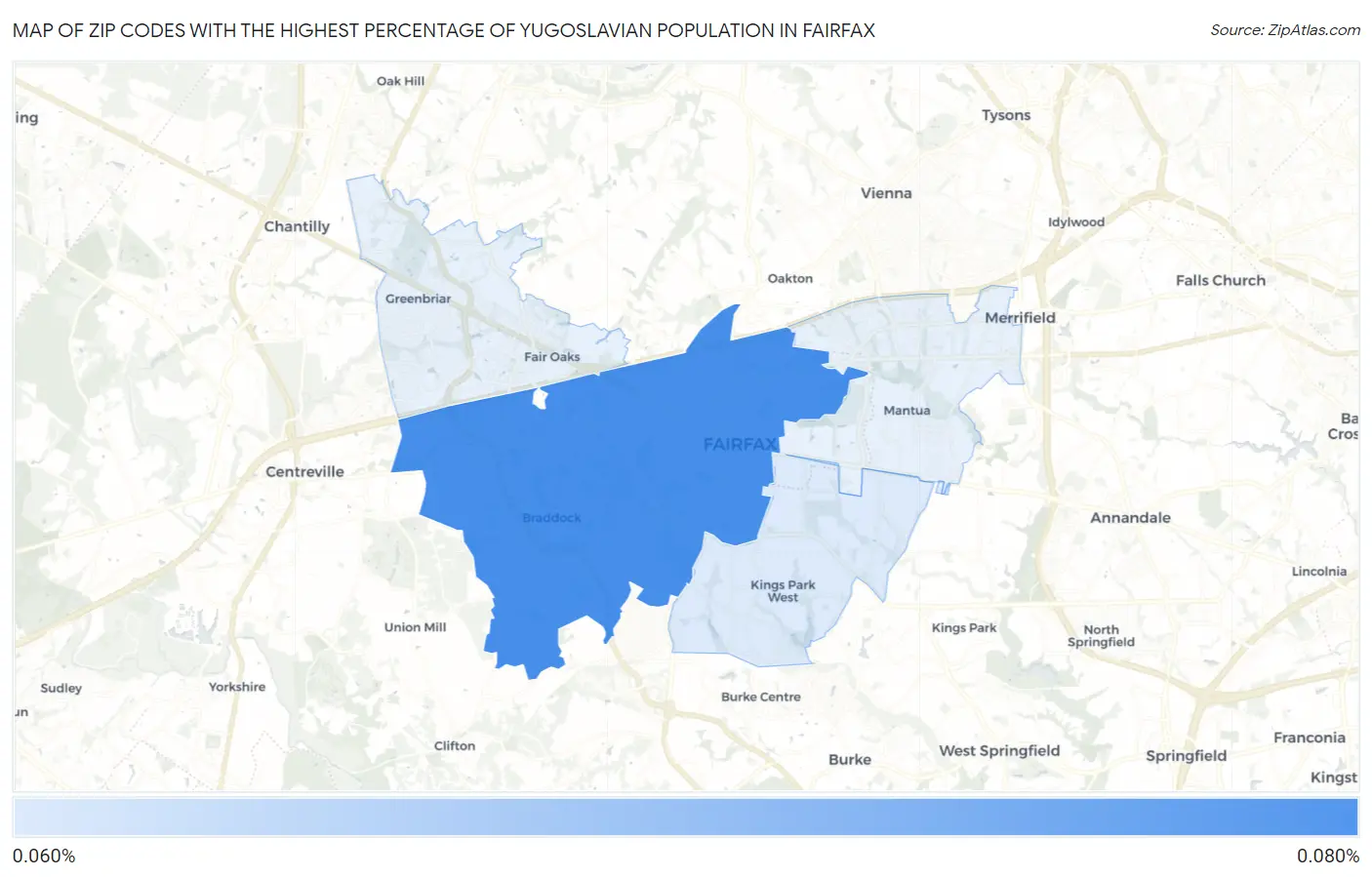 Zip Codes with the Highest Percentage of Yugoslavian Population in Fairfax Map