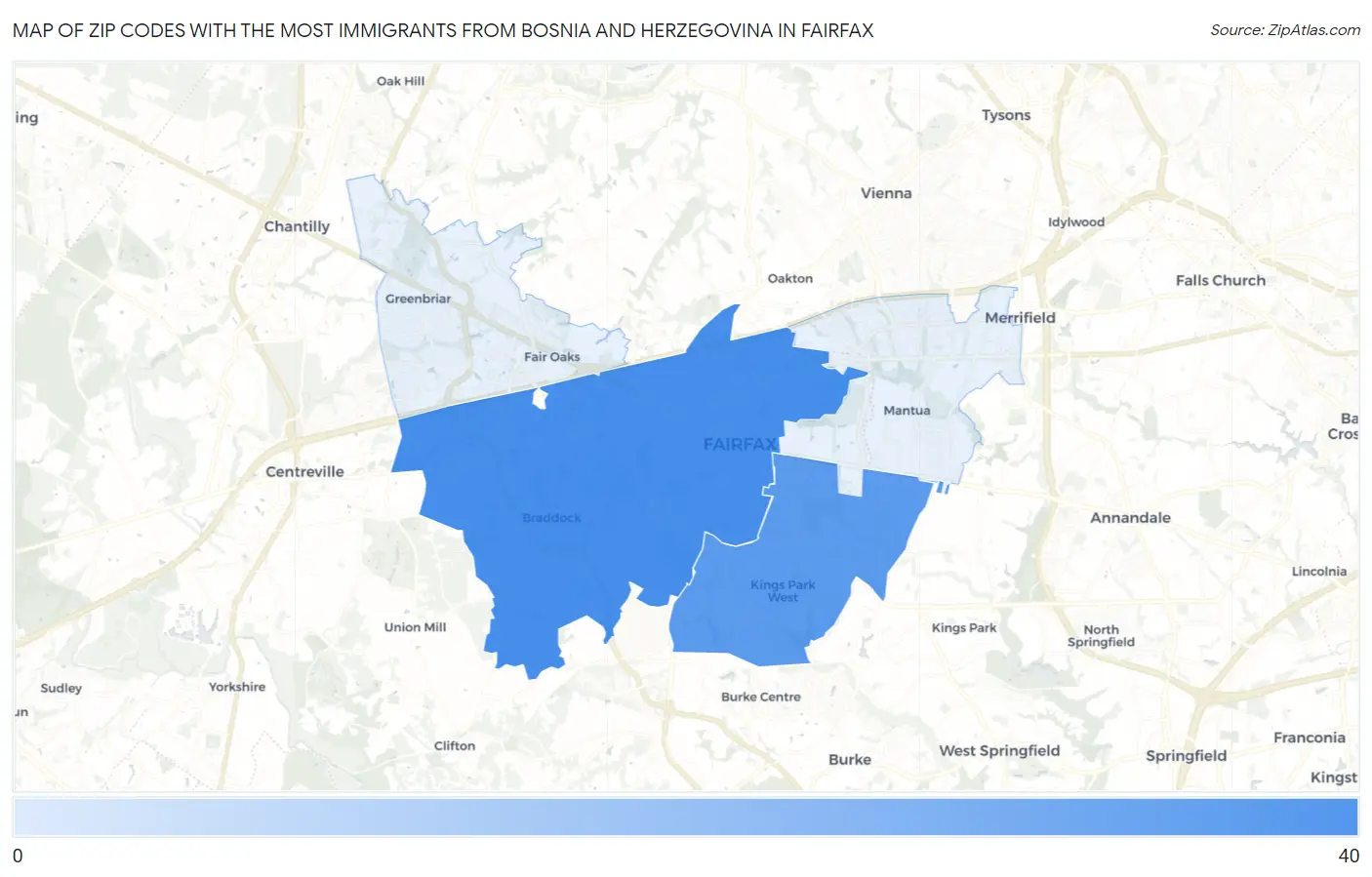 Zip Codes with the Most Immigrants from Bosnia and Herzegovina in Fairfax Map