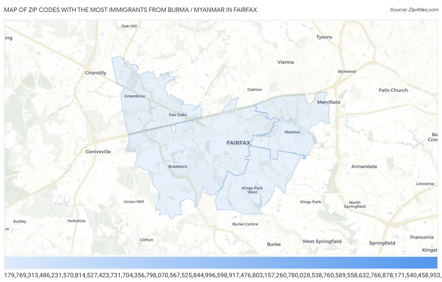 Zip Codes with the Most Immigrants from Burma / Myanmar in Fairfax Map