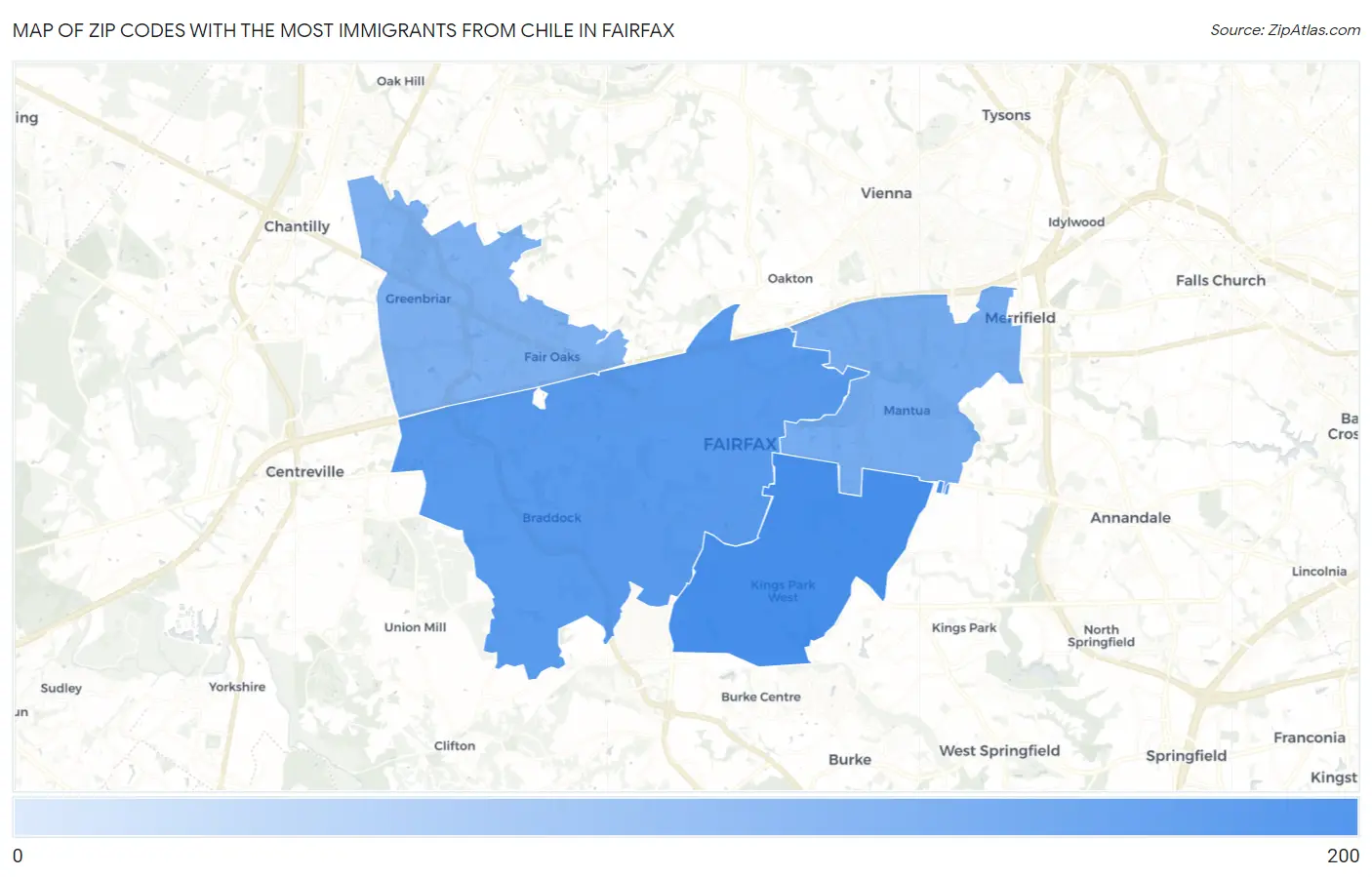 Zip Codes with the Most Immigrants from Chile in Fairfax Map