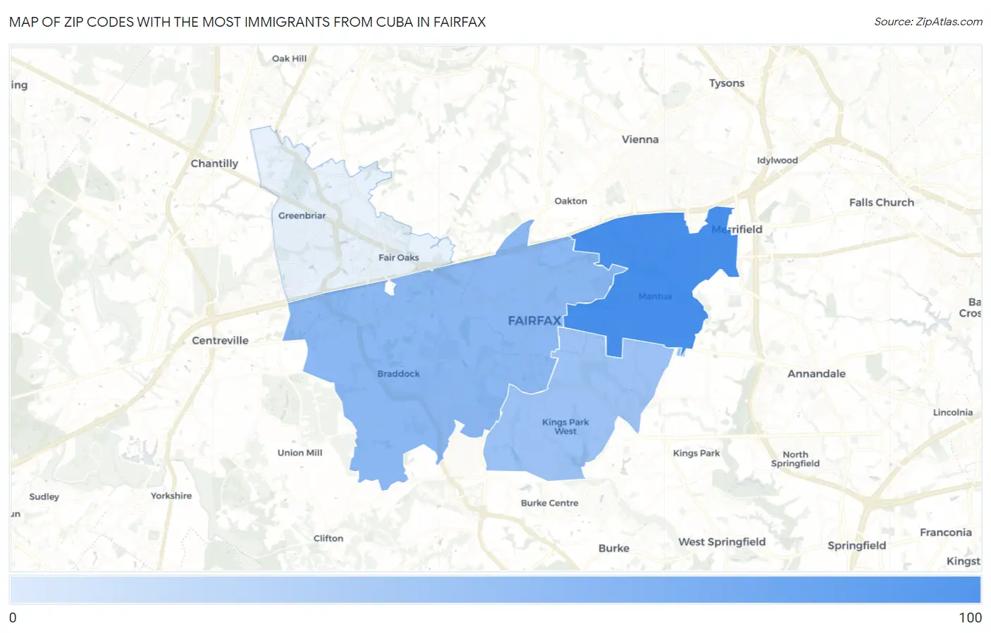 Zip Codes with the Most Immigrants from Cuba in Fairfax Map