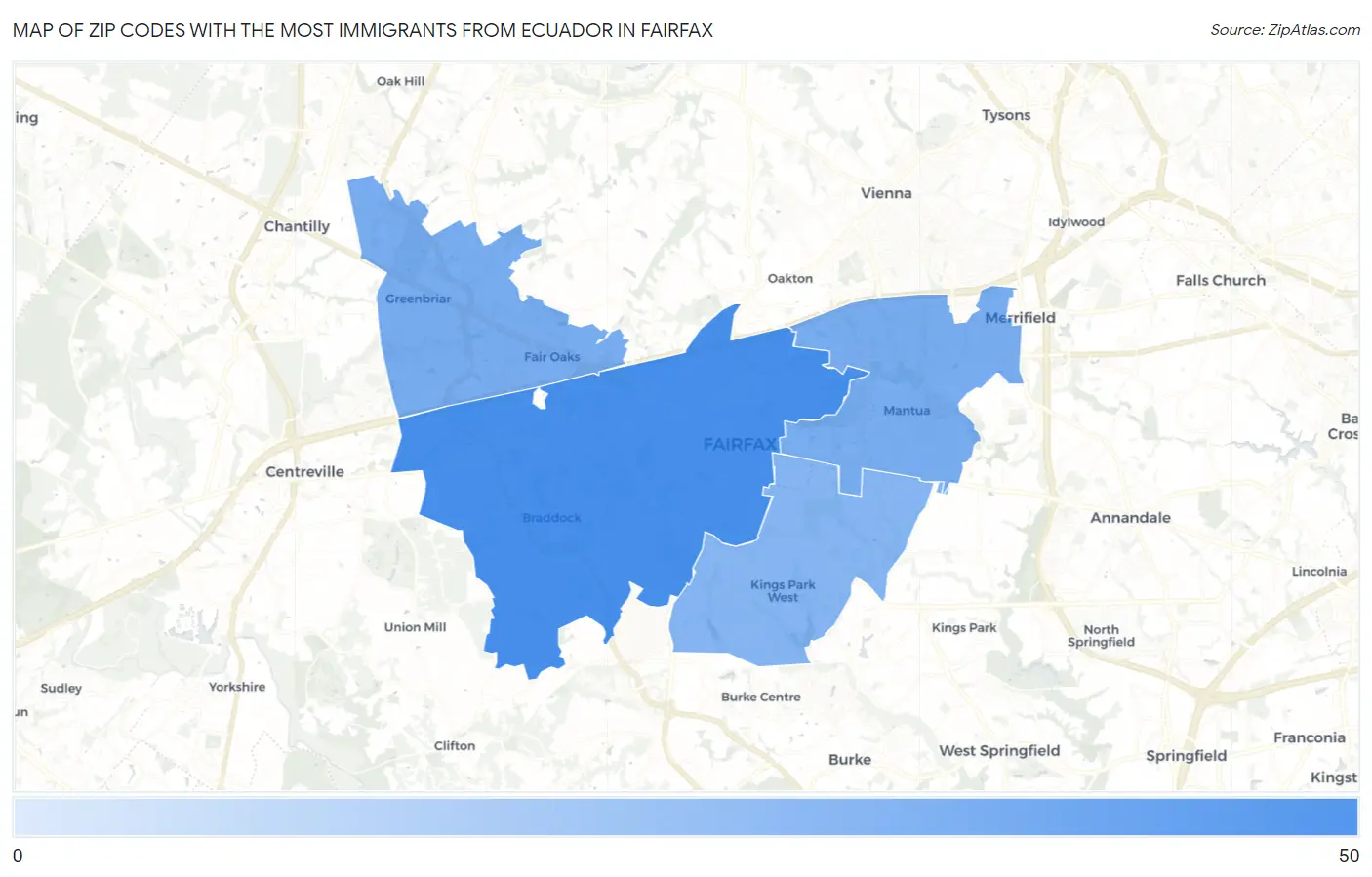 Zip Codes with the Most Immigrants from Ecuador in Fairfax Map