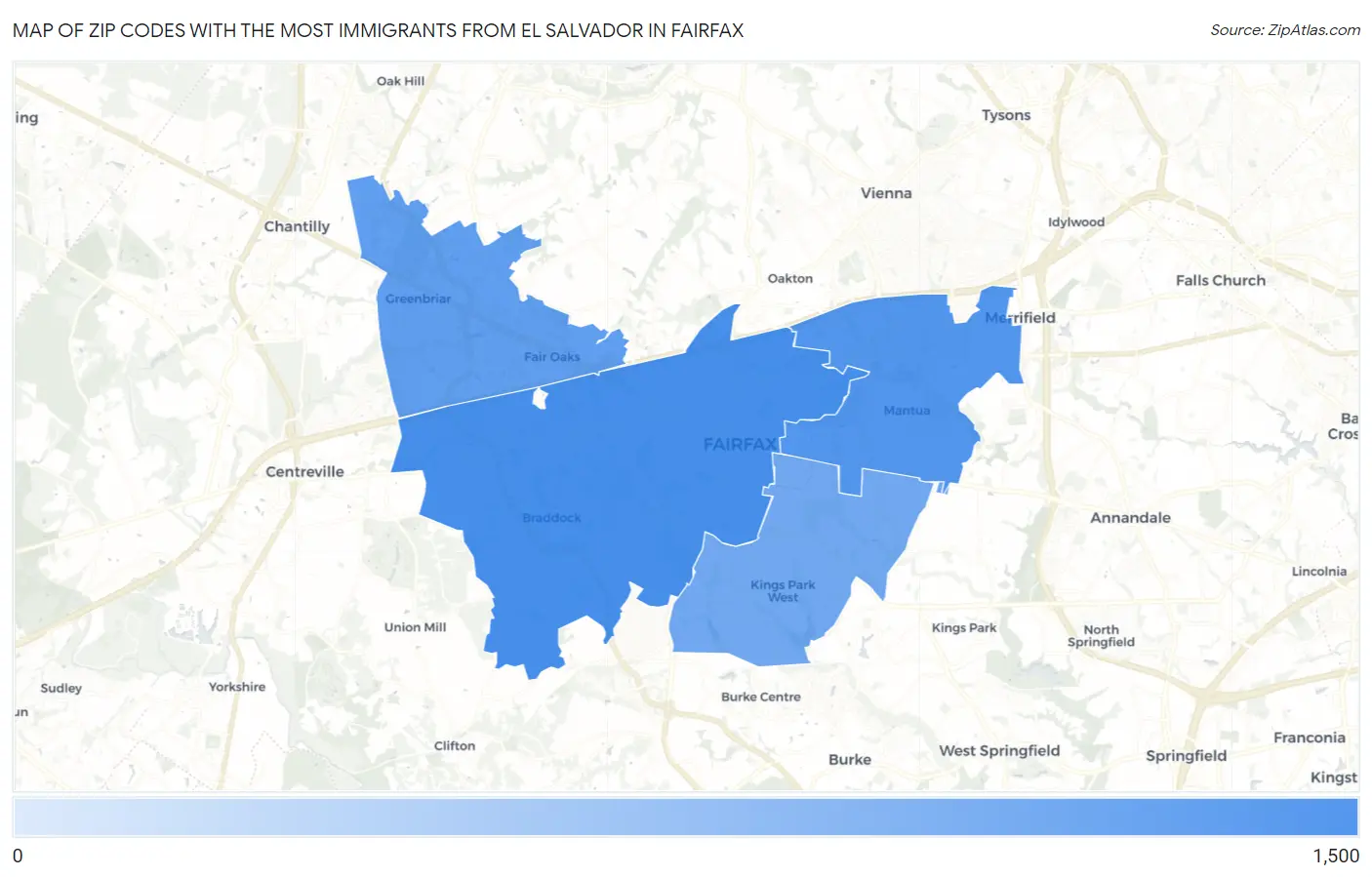Zip Codes with the Most Immigrants from El Salvador in Fairfax Map