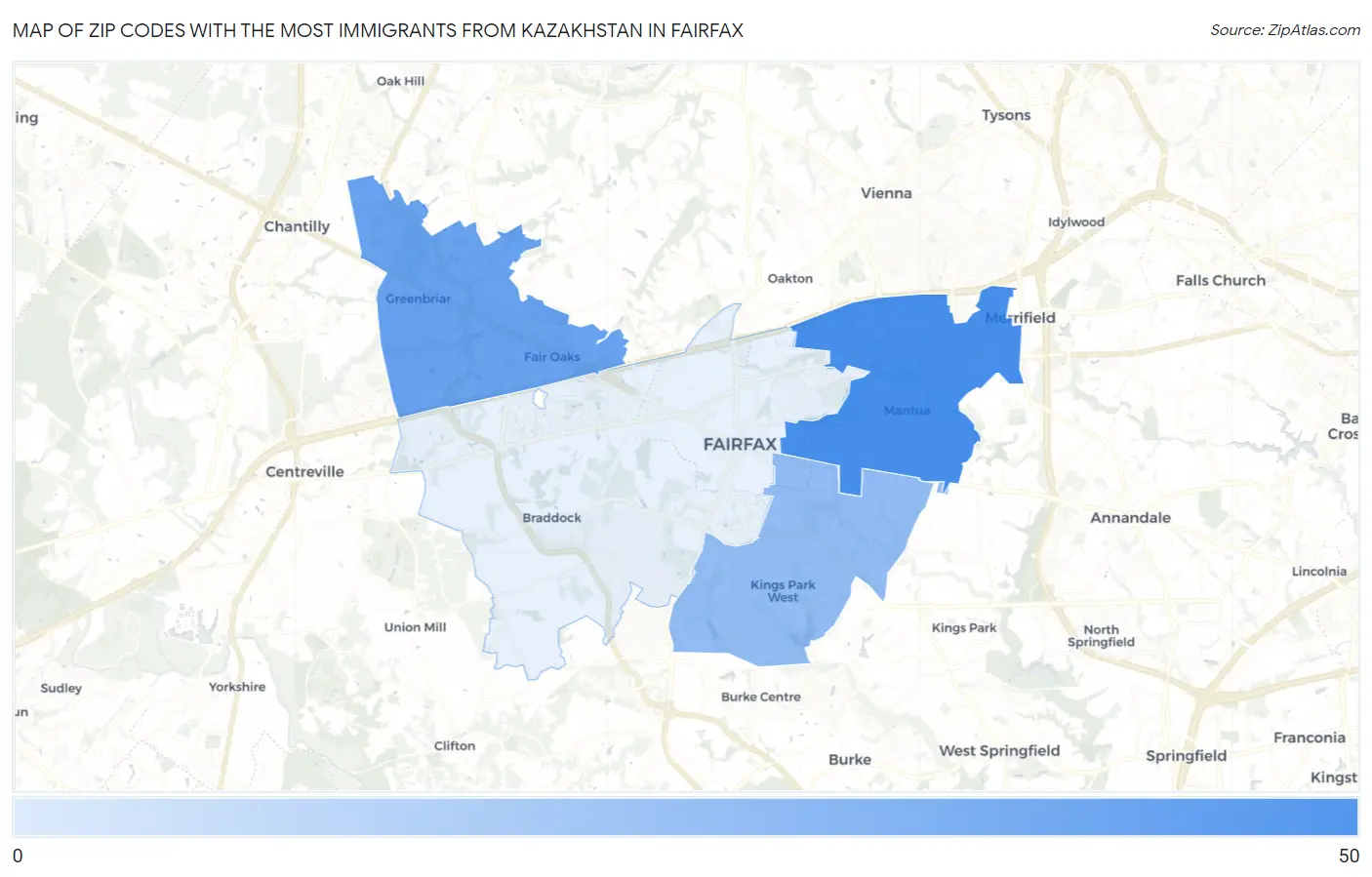 Zip Codes with the Most Immigrants from Kazakhstan in Fairfax Map