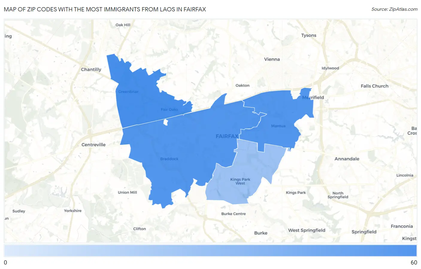 Zip Codes with the Most Immigrants from Laos in Fairfax Map