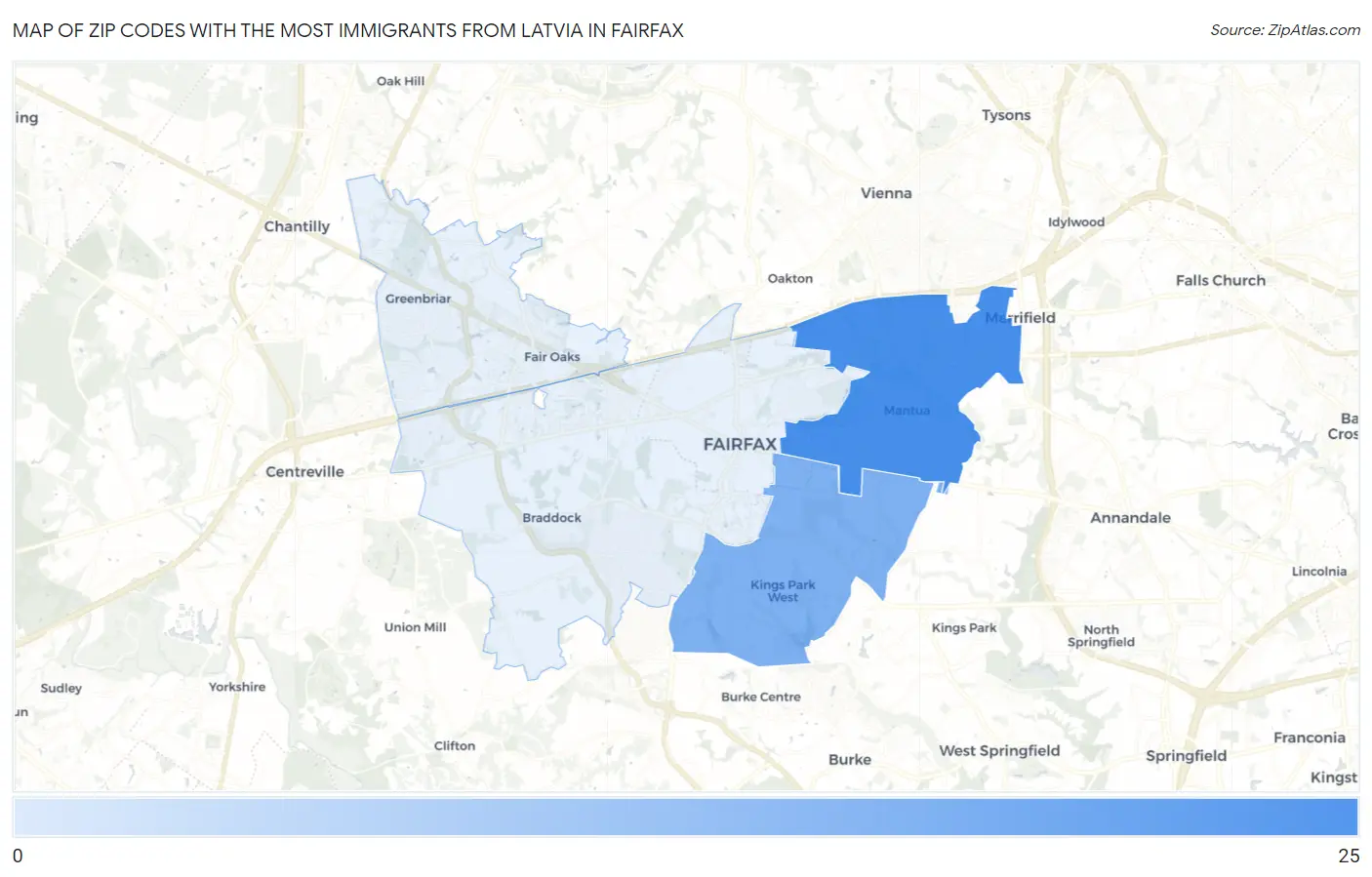 Zip Codes with the Most Immigrants from Latvia in Fairfax Map