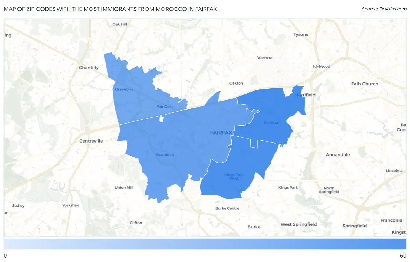 Zip Codes with the Most Immigrants from Morocco in Fairfax Map