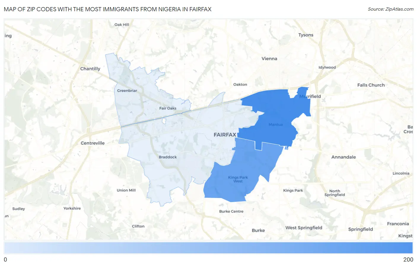 Zip Codes with the Most Immigrants from Nigeria in Fairfax Map