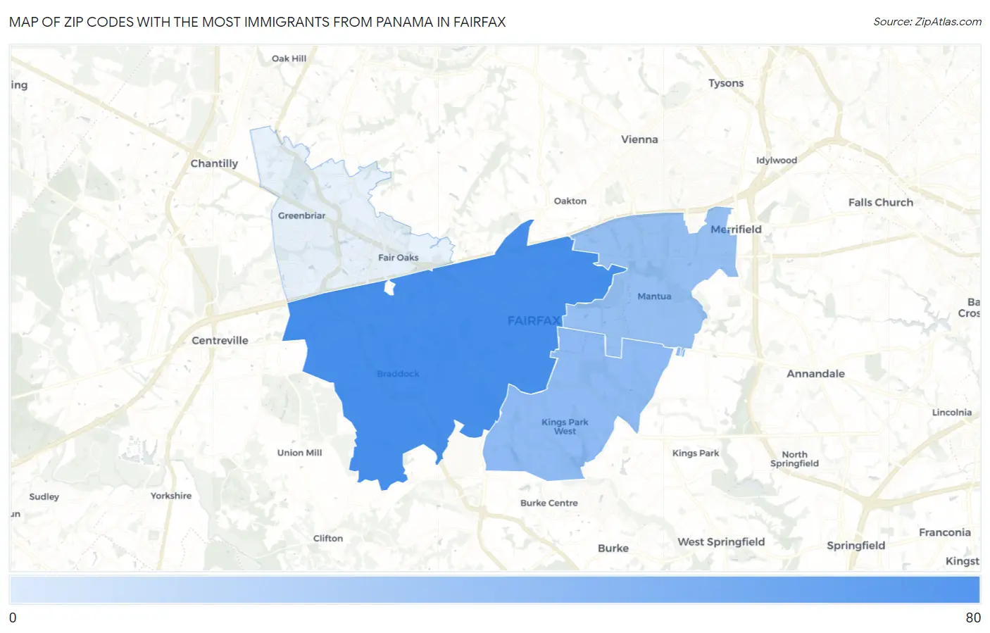 Zip Codes with the Most Immigrants from Panama in Fairfax Map