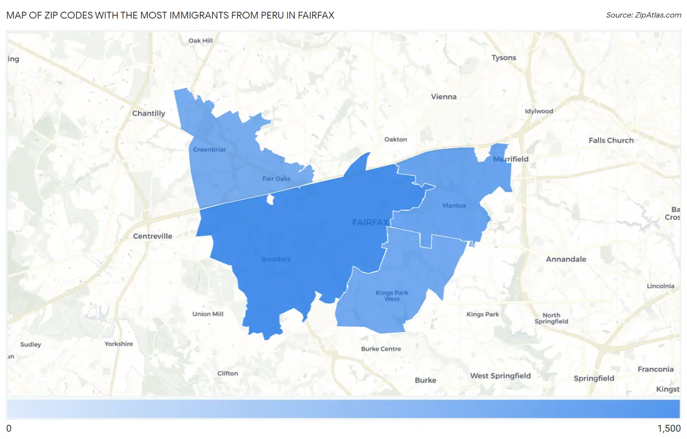 Zip Codes with the Most Immigrants from Peru in Fairfax Map