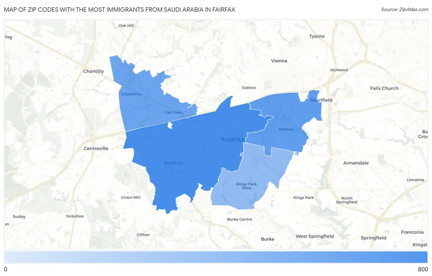 Zip Codes with the Most Immigrants from Saudi Arabia in Fairfax Map