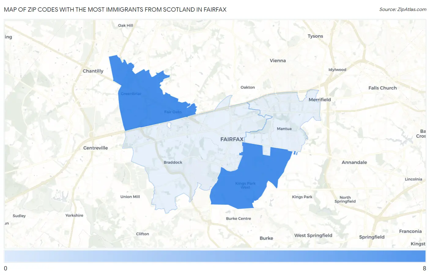 Zip Codes with the Most Immigrants from Scotland in Fairfax Map