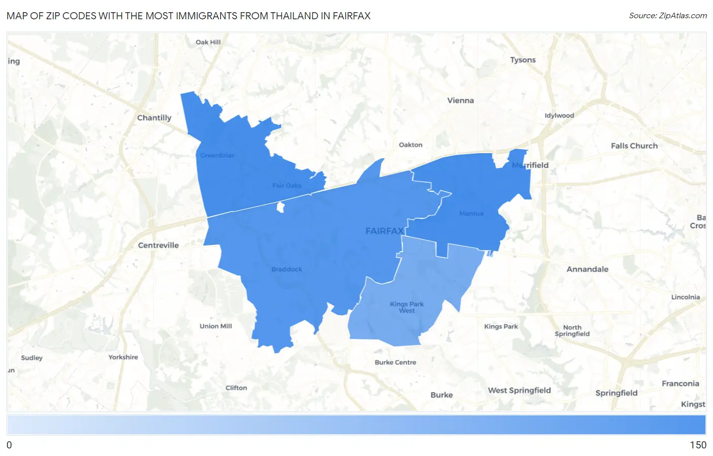 Zip Codes with the Most Immigrants from Thailand in Fairfax Map