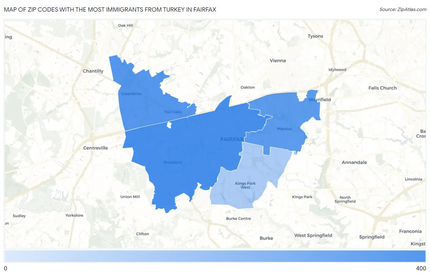 Zip Codes with the Most Immigrants from Turkey in Fairfax Map