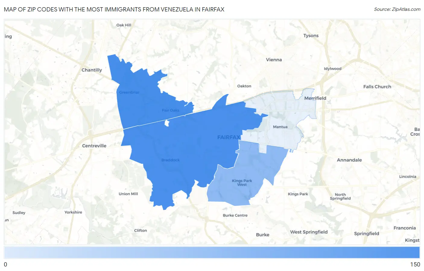 Zip Codes with the Most Immigrants from Venezuela in Fairfax Map