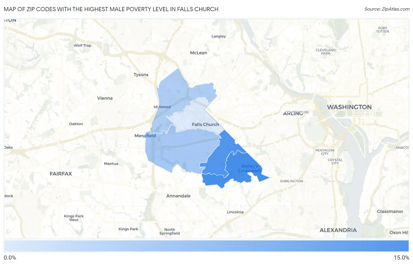 Zip Codes with the Highest Male Poverty Level in Falls Church Map