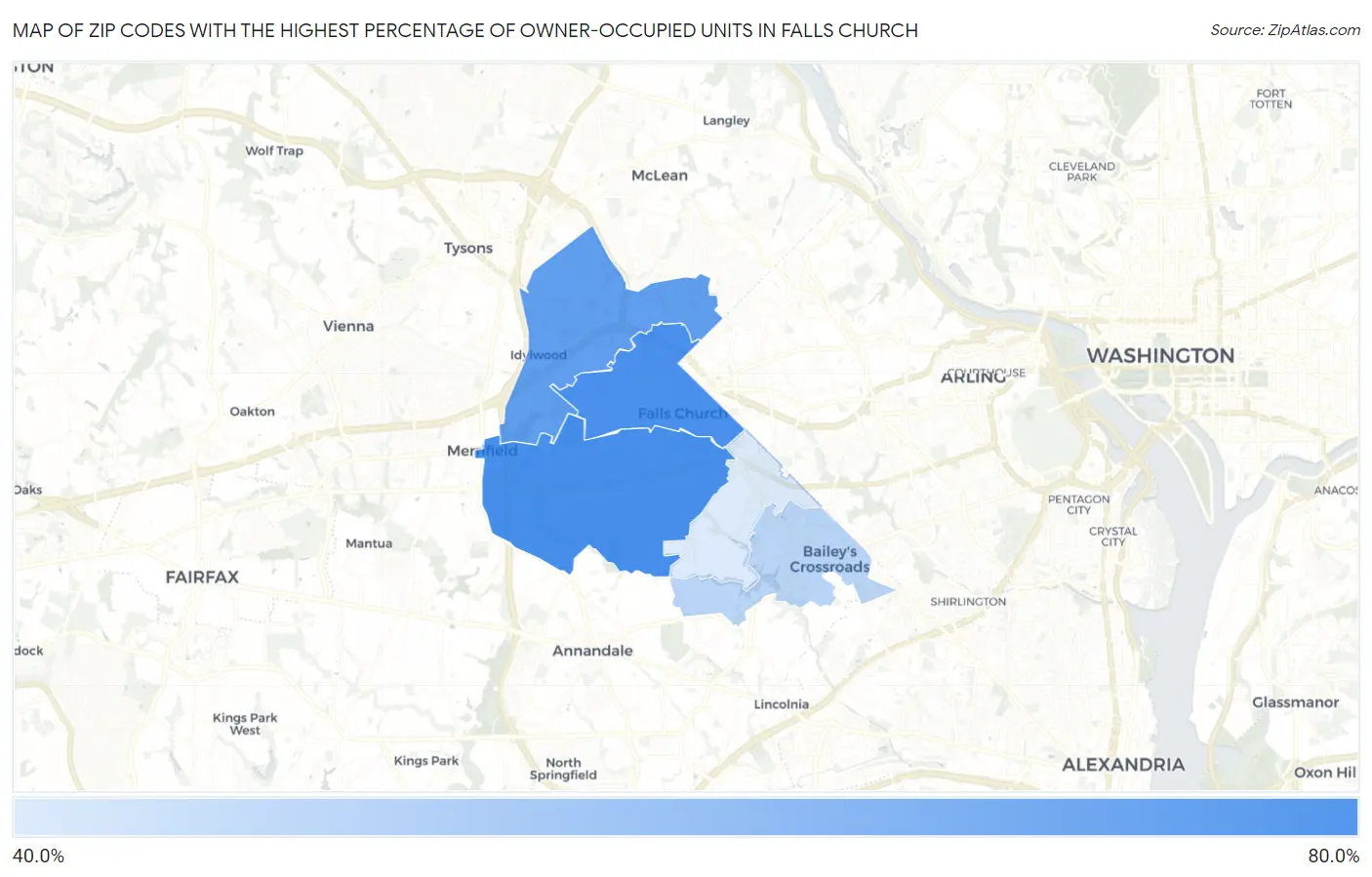 Zip Codes with the Highest Percentage of Owner-Occupied Units in Falls Church Map