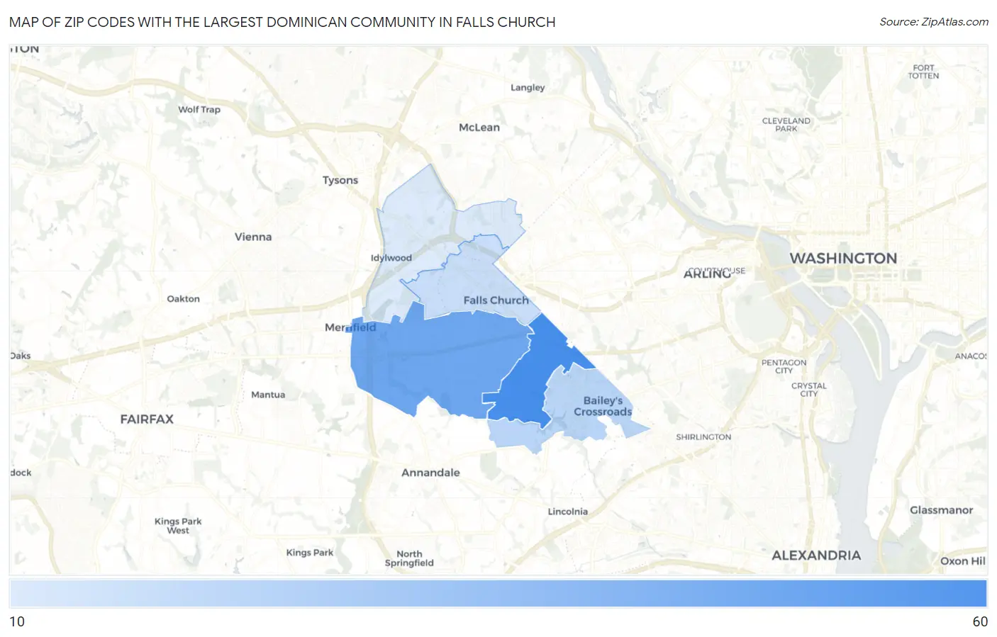 Zip Codes with the Largest Dominican Community in Falls Church Map