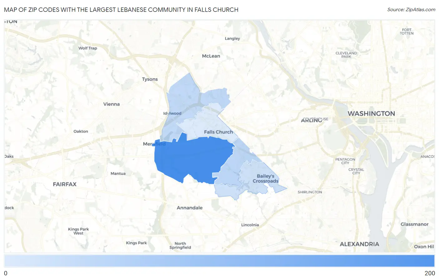 Zip Codes with the Largest Lebanese Community in Falls Church Map