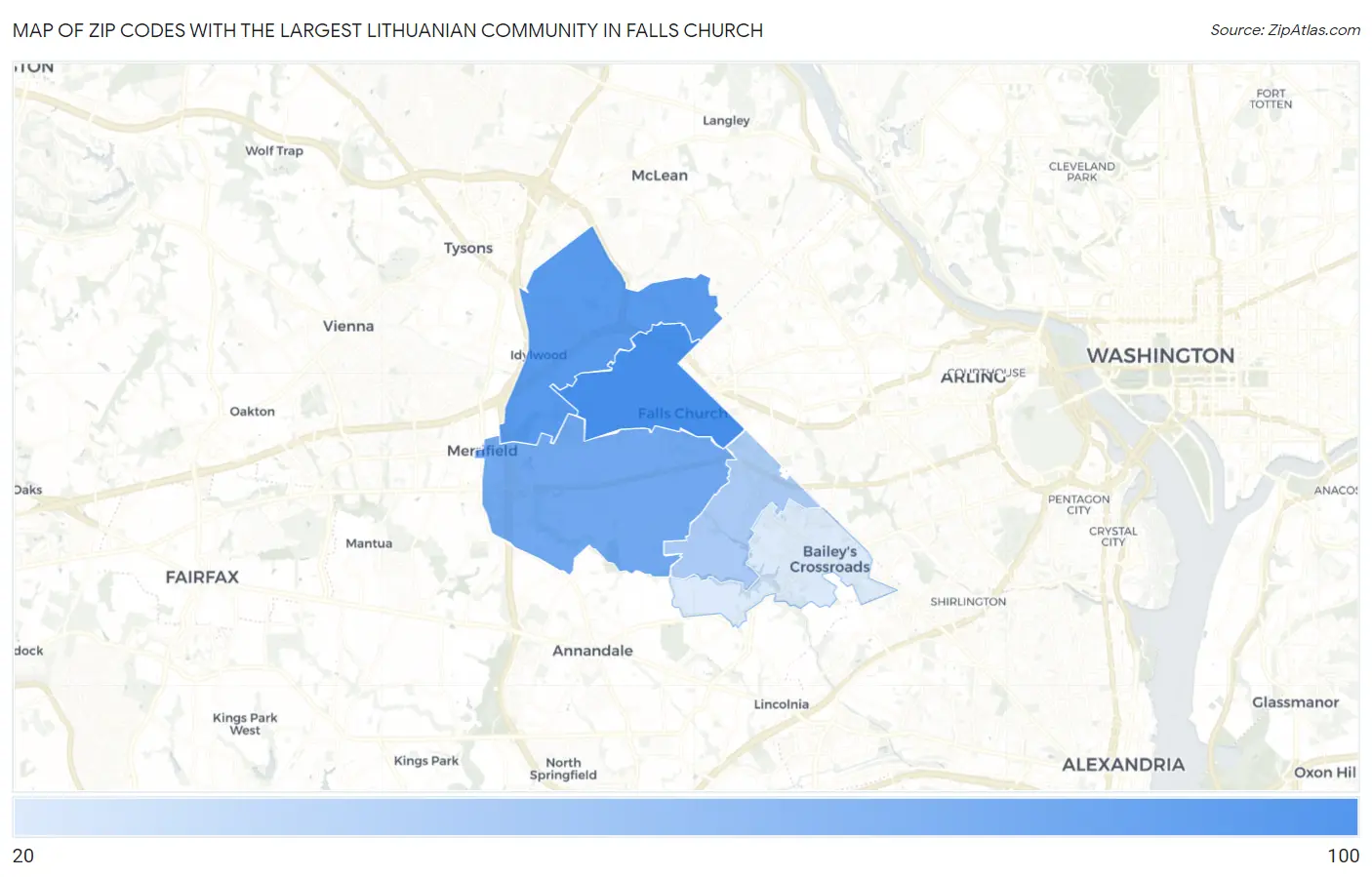 Zip Codes with the Largest Lithuanian Community in Falls Church Map