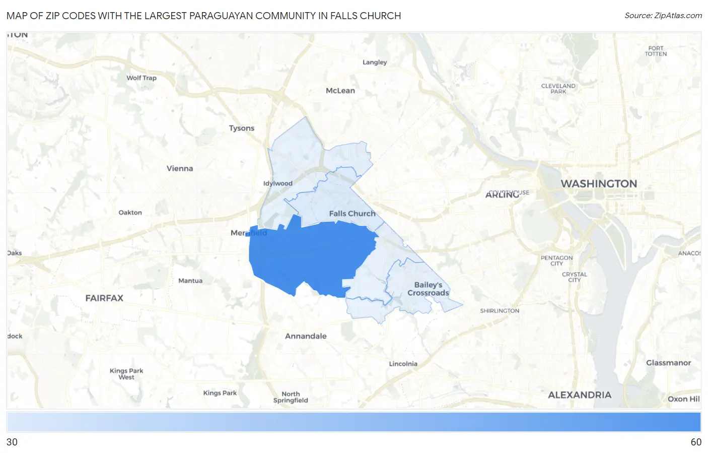 Zip Codes with the Largest Paraguayan Community in Falls Church Map