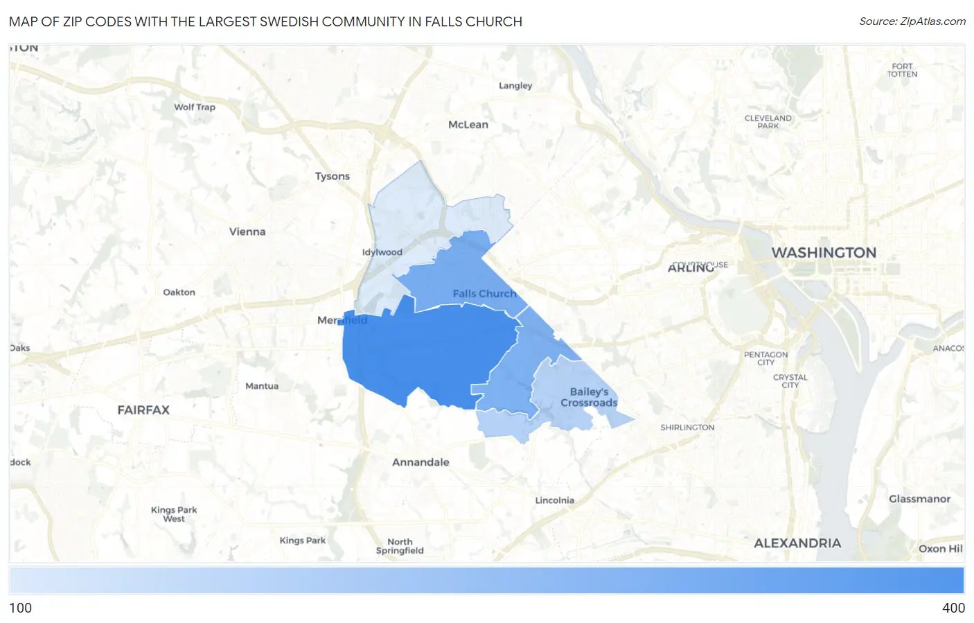 Zip Codes with the Largest Swedish Community in Falls Church Map