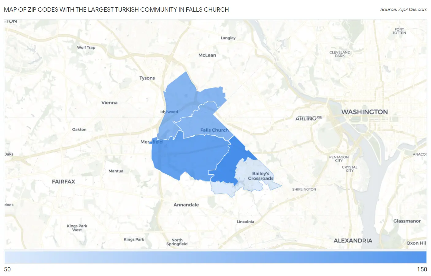 Zip Codes with the Largest Turkish Community in Falls Church Map