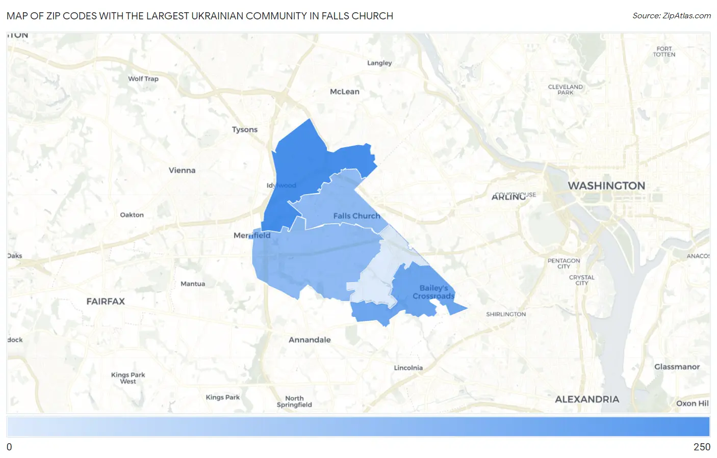 Zip Codes with the Largest Ukrainian Community in Falls Church Map