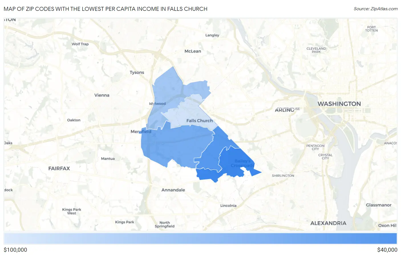 Zip Codes with the Lowest Per Capita Income in Falls Church Map