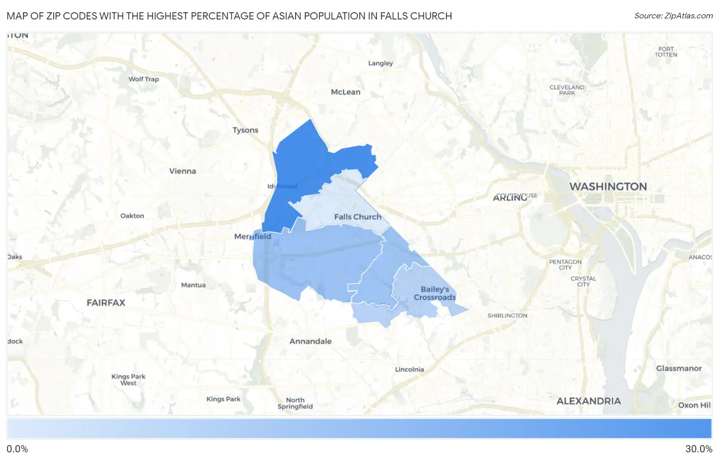 Zip Codes with the Highest Percentage of Asian Population in Falls Church Map
